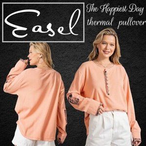 🌴 EASEL "The Happiest Day" Loose Fit & Slouchy Thermal Top Patchwork Details